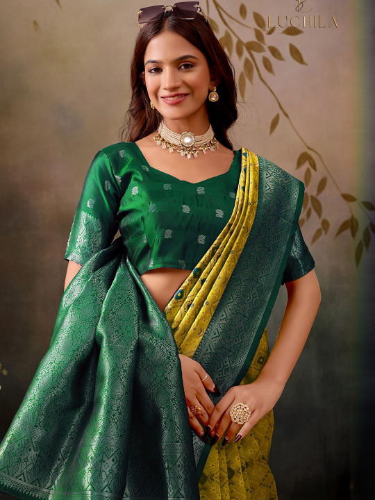 Women Woven Design Zari Patola Saree with an Unstitched Blouse Piece