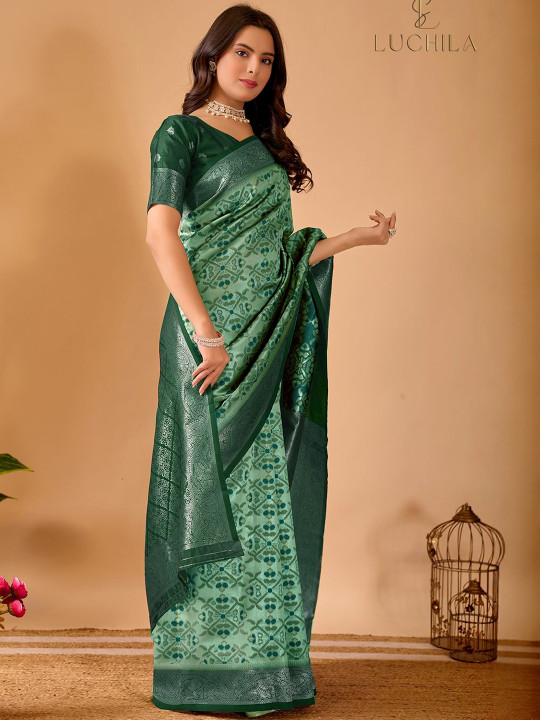 Ethnic Motifs Woven Design Zari Art Silk Patola Saree