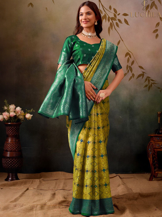 Women Woven Design Zari Patola Saree with an Unstitched Blouse Piece