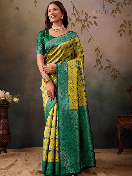 Women Woven Design Zari Patola Saree with an Unstitched Blouse Piece