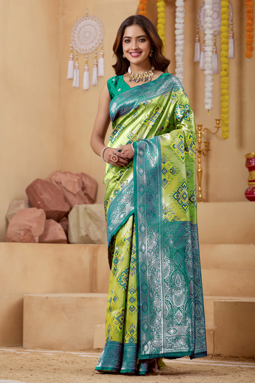 Geometric Woven Design Zari Patola Saree