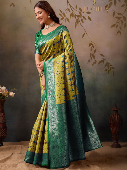 Women Woven Design Zari Patola Saree with an Unstitched Blouse Piece